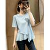 Chiffon Lower Shoulder Short-sleeved T-shirt Women's Summer Large Size Fat Mm Loose Belly Cover Super Good-looking Top