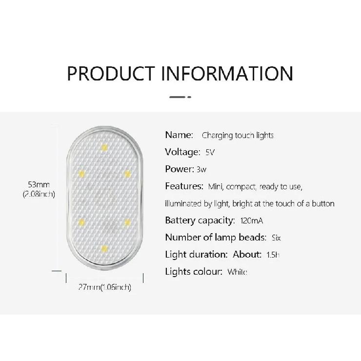 SEAMETAL Mini Car Touch Light for Floor Trunk Hood Ceiling USB Rechargeable Magnetic Ambient Lamp Auto Interior Reading Light
