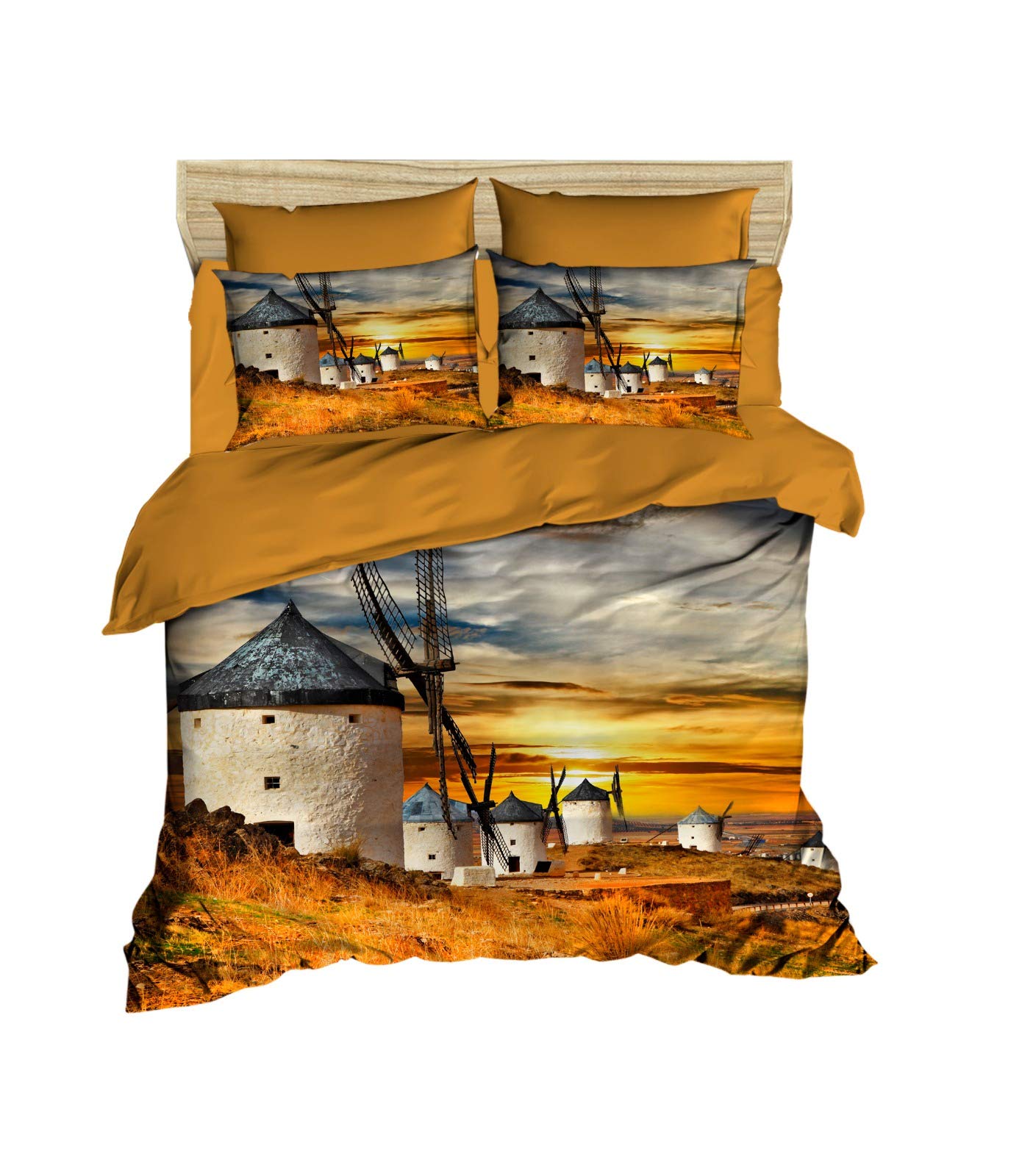 

Windmill Duvet Cover Sets For Kids Teens Adults Lightweight Down Quilt Covers Bedroom Decor 2 Pillowcases 1 Duvet Cover No Quilt EU Single(135*200cm)3pcs