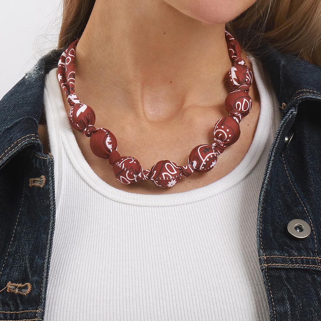 Fashion Bohemian Style Random Pattern Necklace Scarf With Beaded Stainless Steel Clavicle Chain Trendy Women Jewelry