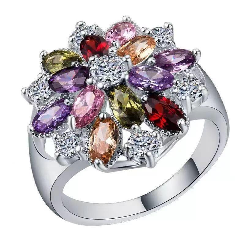 

2026 New Luxury Sunflower Double-layer Zircon Women s Ring with Trendy and Personalized Design, Zircon and Accessories 11