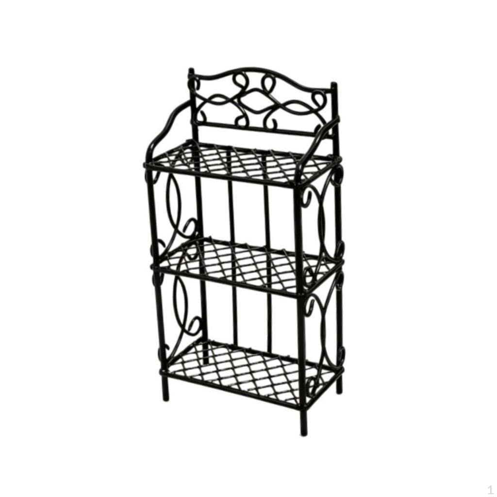 Miniature Shelf with Scrollwork 1:12 Scale Display Rack ThreeTier Dollhouse Storage