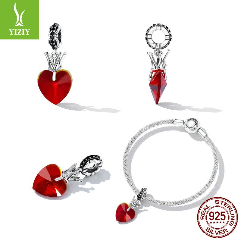 Silver Ziyun Retro Crown Love Pendant in Sterling Silver - Queen Style Fashion DIY Beaded Accessory (Model: SCC2247)