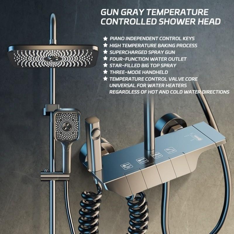 

Stainless Steel Bathroom Showerhead Set Thermostatic Digital Display Showerhead Piano Key Advanced Shower Set Normal - Grey