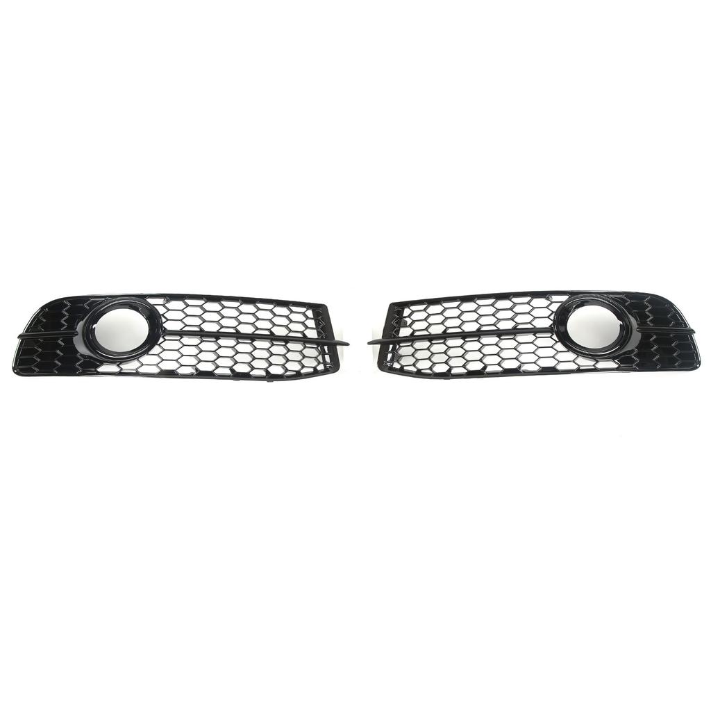 2pcs Front Foglight Grille Left Right Mesh Style Glossy Black Replacement for A6 C6 2008‑2011
