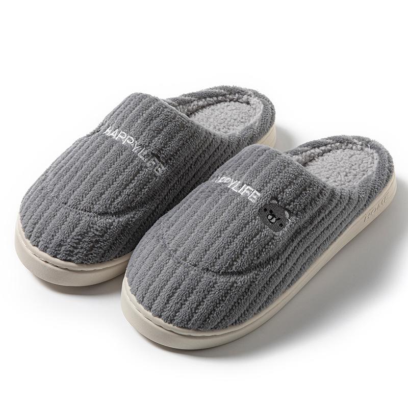 Simple wool slippers autumn and winter indoor home dormitory warm velvet soft bottom couple cotton slippers