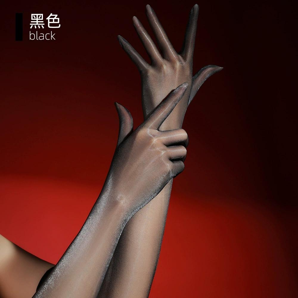 Sexy 3D Ultra Thin Five Finger Gloves Long Oil Shiny Glossy Sun Protection Gloves Elastic Elegant Party Wedding Women'S Gloves