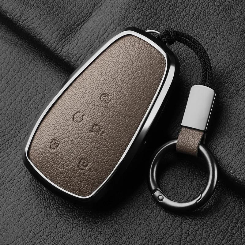 Aluminum Alloy Goatskin Car Key Case Cover For Changan Eado Unit Cs35Plus Cs55Plus Cs75Plus Car Key Protection Shell Accessories