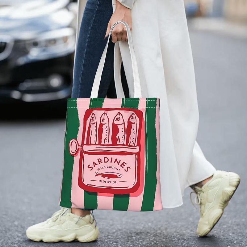 Colorful Trendy Sardines Printe Casual Handbag, Reusable Fashionable Backpack, Multifunctional Tote Bag Polyester Shopping Bag