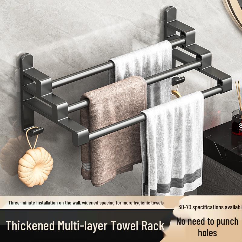 Punch-Free Multi-Bar Bathroom Towel Rack and Hanger Shelf