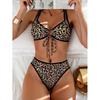Leopard Bikinis High Waist Swimsuit Women Tie Front Strappy Swimwear Female Beachwear Bathers Bathing Swimming Swim Suit