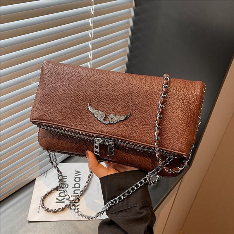 Yogodlns Nieuwe Luxe Vierkante Tas, Kettingband Vintage Verstelbare Schouder Crossbody Tas, Minimalistische Portemonnee voor Dagelijks Gebruik Dames Tas 26x3x14cm bruin