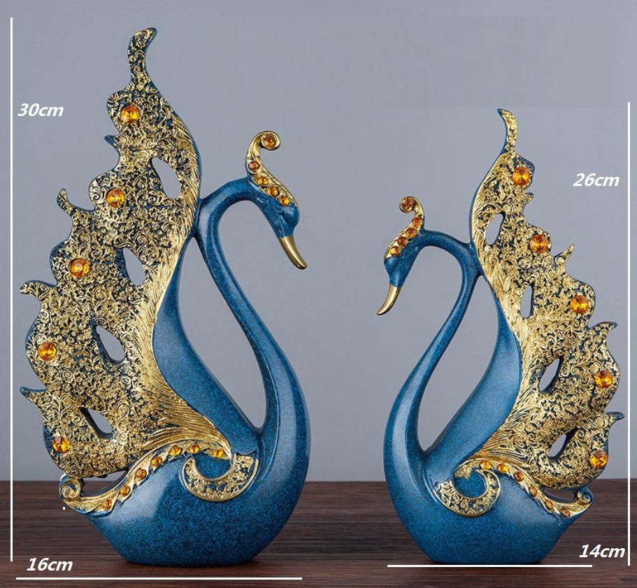 

Пара золотых лебедей-любовников Домашний декор Керамические поделки Фарфоровые фигурки животных Свадебное украшение Подарок для влюбленных темно-синий