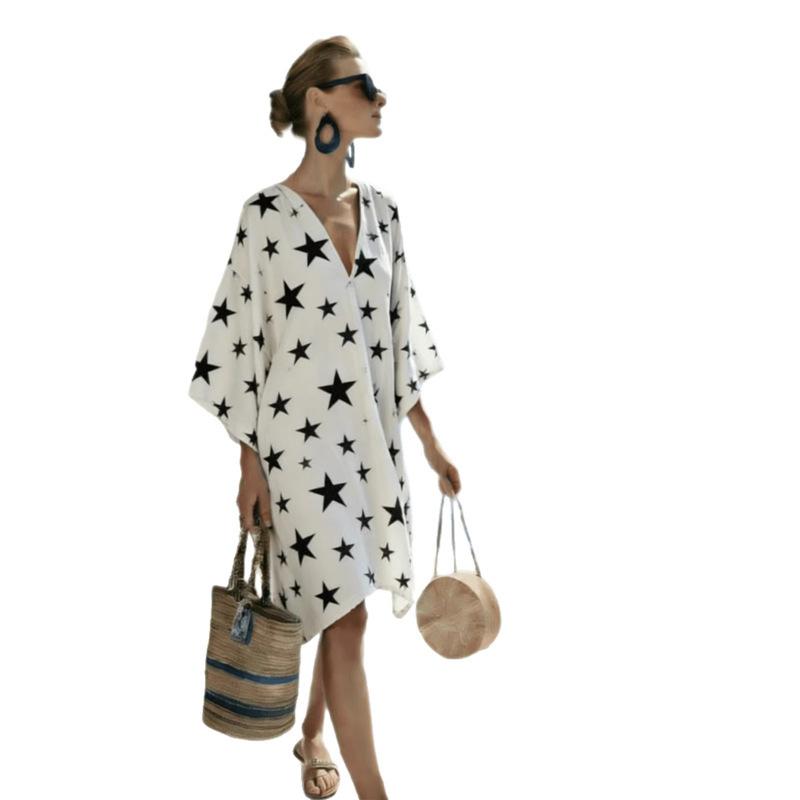 Bohemian ladies new D print seaside vacation fashion casual dress