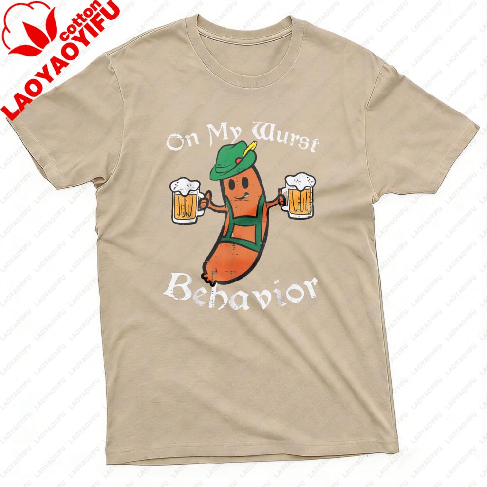 Auf meinem schlimmsten Verhalten Oktoberfest Wurst Bier Design T-Shirt Herren T-Shirt Baumwolle Sommer Kurzarm Lässige Mode Oberteile