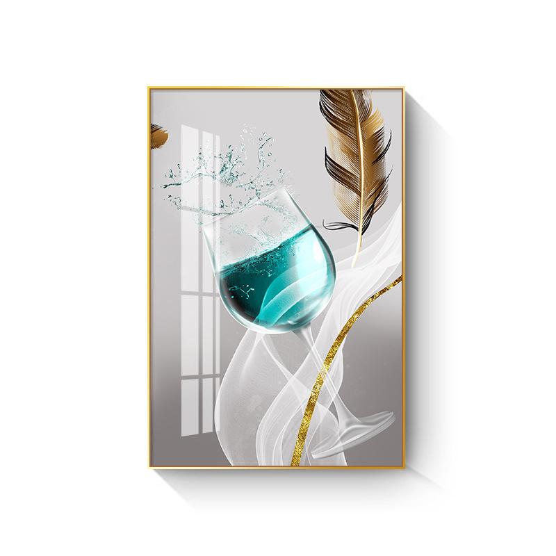 Νέο Κινέζικο Στυλ Ποτήρι Κρασιού Ζωγραφική σε Καμβά Ελαφριά Πολυτέλεια Φτερά Αφίσες και Εκτυπώσεις για Διακόσμηση Τοίχου Κουζίνας Τραπεζαρίας Quadro