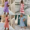 Bohemian Style Printed Lantern Sleeve Loose Maxi Dress For Casual Travel Women
