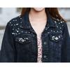 Veste en jean Femme Station Européenne Grande Taille Femme Manteau à Perles et Diamants Veste Étudiante Tendance Ample et Décontractée