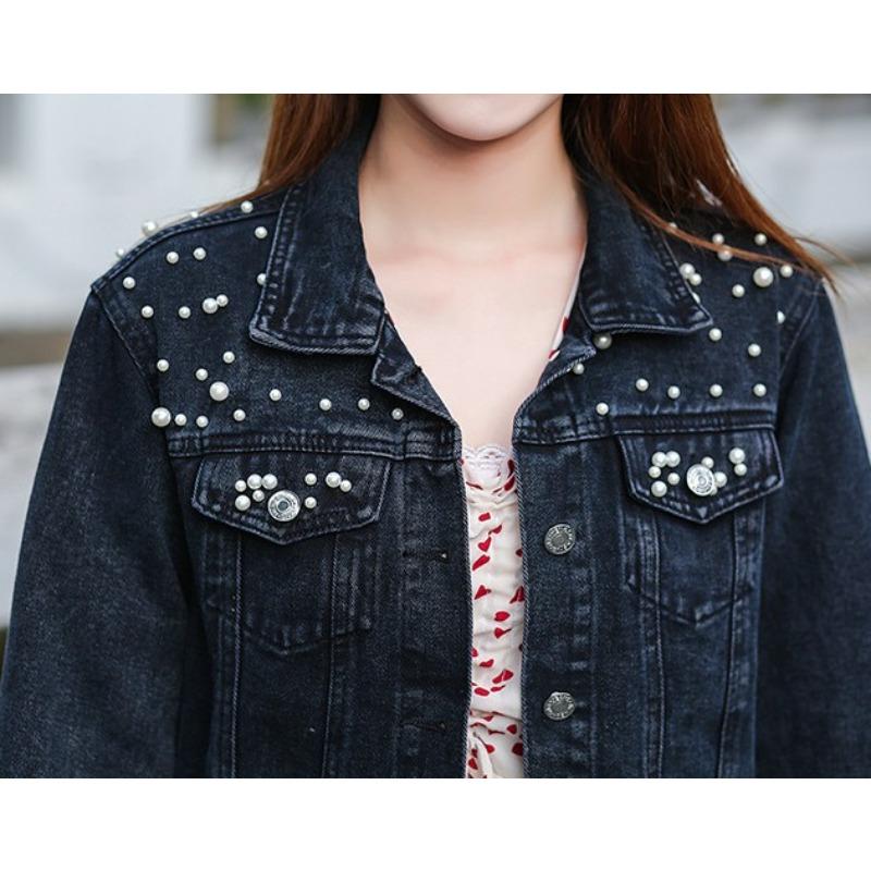 Denim Jacket Women s European Station Fat Plus Size Women s Beaded Diamond Coat Trendy Student Jacket Loose and Lazy S