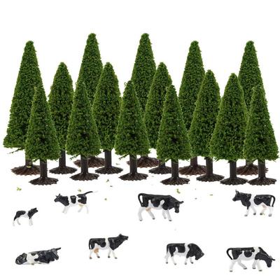 Landschaftssammlung, Baummodell, Baum, Baummodell, 3 Größen, Mix, 15 Stück, Kuhmodell, Kuhmodell, 8 Stück, HO-Skala, Landschaft, Miniatur, Garten, Eisenbahnmodell