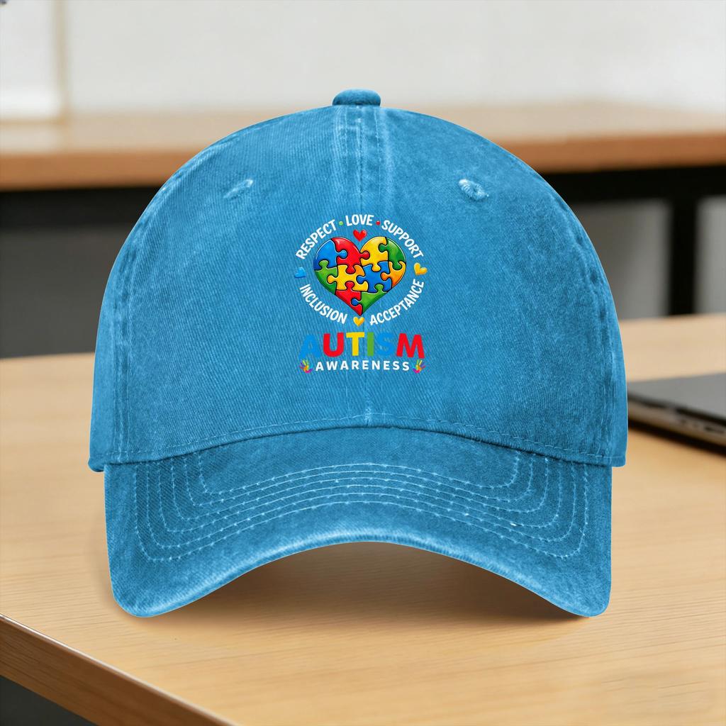 Summer Respect Love Support Inclusion Autism Awareness Baseball Cap Sun   Print Washed Trucker Hat Hunting Baseball Caps