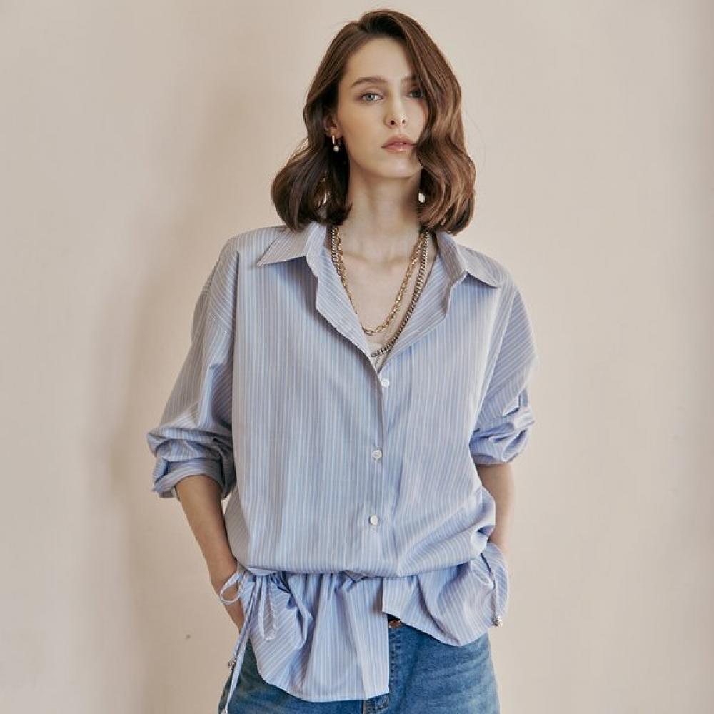 

Maxza Strap Shirring Blouson Stripe Shirt Blouse Ze05qb400nh Blue/FREE