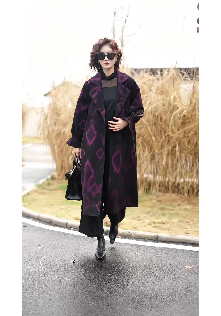 Women's Plus Size Hepburn Style Long Trench Coat - Autumn/Winter Knee-Length Cardigan with Waist-Cinching Belt