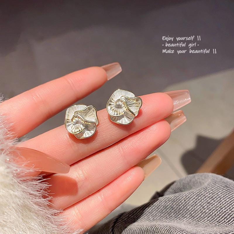 Sterling Silver Bow Gardenia Stud Earrings - Light Luxury Korean Style