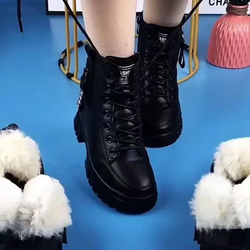 Fashion Shoes Fashion Winter Warm Women Black Casual Shoes Plus Velvet All-Match Sneakers Thick-Soled Cotton Fats Zapatillas Mujer