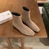 Small Man Increases Height and Looks Thin French Square Head Retro Brown Suede Thick Heel Short Boots Zipper Flat Bottom Martin Boots Women