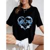 Women Casual Loose T Shirt White Turtle Heart Print Summer Top For Beach And Daily Wear