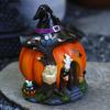 Halloween Decoration Halloween Witch House Statue Glowing Resin Or Trick Figurine Desktop Ornament Halloween Decor