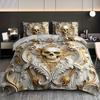 Golden Skull Duvet Cover Set Elegant White Golden Floral Skull Design Breathable Polyester Fabric All-Season Comfort For Home