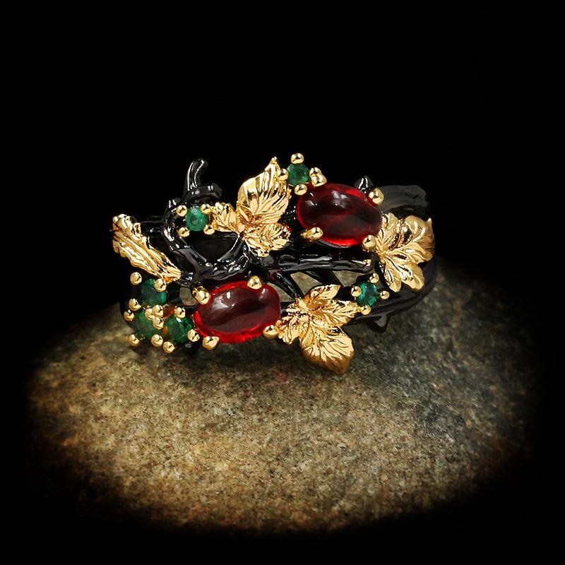 Nový Vynikající Módní Pop Barva Květina Anděl Dvoubarevný Dámský Prsten Černé Zlato Barevný Zirkonový Prsten Párty Narozeninový Dárek