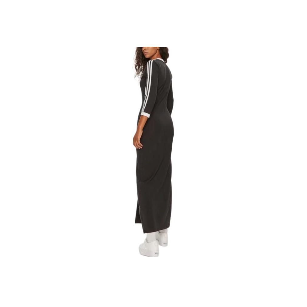 Adidas Originals Adicolor Classics 3-Stripes Maxi Dress with Colorblock V-Neck and Half Sleeves Women Dress Black IK0439