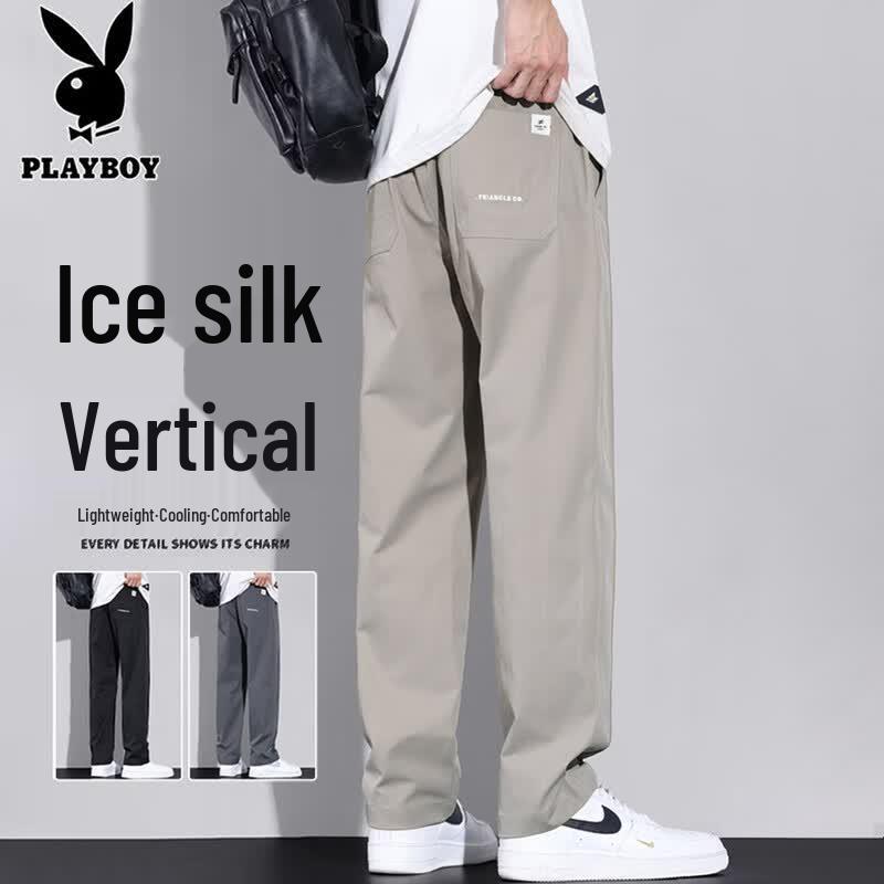 Playboy Men s Summer Ice Silk Loose Fit Straight Leg Casual Pants L