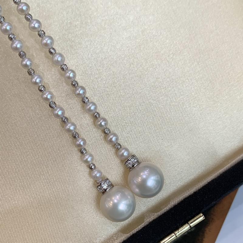 Elegant Neckline Enhancing 3-4mm Natural Pearl Choker Lariat 925 Silver Cz Accent 10-11mm Edison Pearl Tassel Versatile Necklace