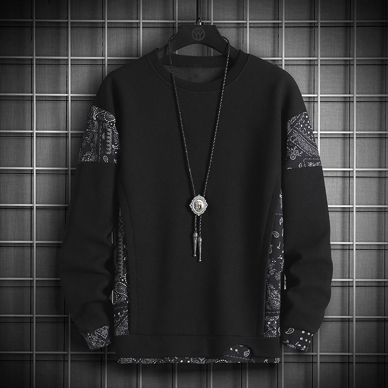 

Spring and Autumn Sweater Men s Large Size Waffle Contrast Color Stitching Fake Two-piece Pullover Long-sleeved Bottoming Shirt XXXXXL чорний