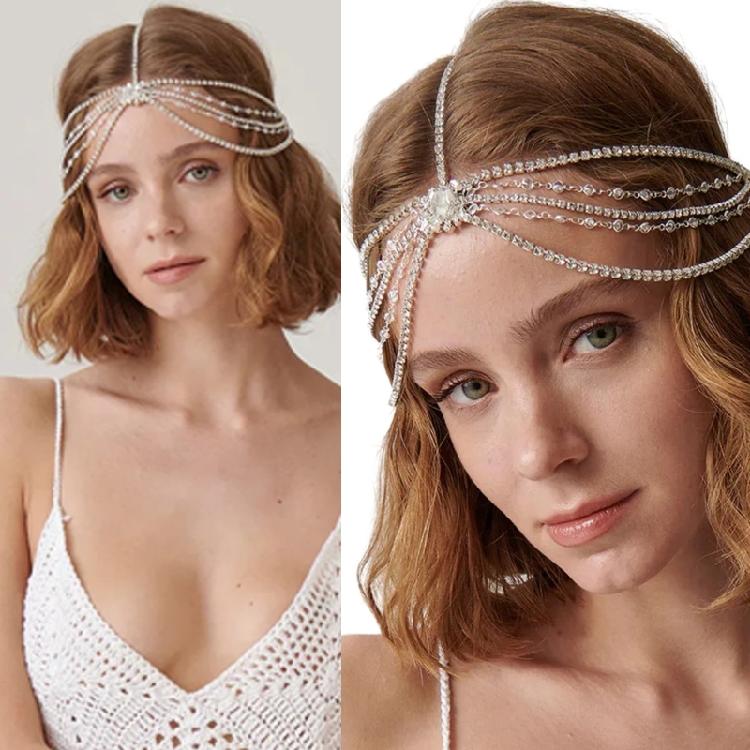 Glittering Diamond Hairband Multi Layer Wedding Hair Jewelry Forehead Headband
