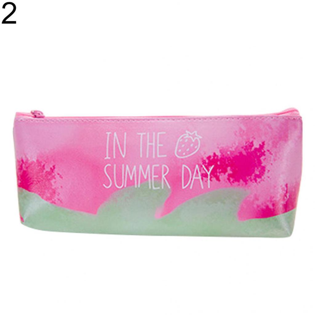 Härlig Strawberry Faux Läder Pennfodral Väska Girls Brevpapper Skolmaterial