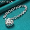 925 Sterling Silber Hohl Herz Anhänger Armband Für Frauen Hochzeit Party Mode Schmuck