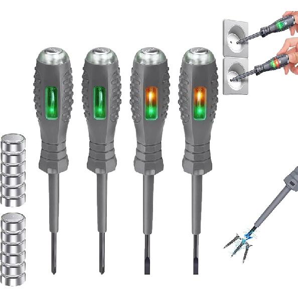 2-in-1 High Torque Strong Magnetic Screwdriver Electricity Detector,High Torque Alloy Dual Light Color Light Measuring Electric Pen,12V-220V Non