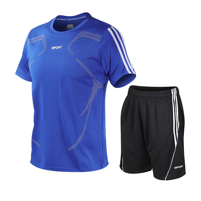 Conjunto Esportivo Masculino de Verão para Basquete Conjunto de Duas Peças Roupas Respiráveis de Secagem Rápida Camiseta de Corrida com Manga Curta e Shorts de Fitness