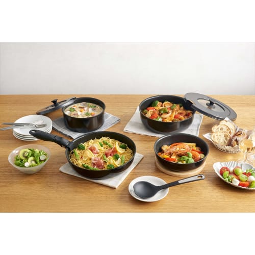 Thermos Durable Series 9-Piece Removable Handle Frying Pan Set (BA), Black, Induction Compatible, KSB-9A BK