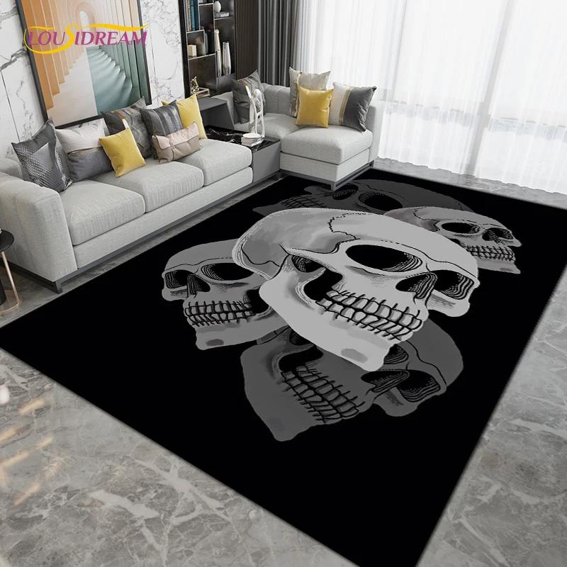 Horror Skull Art Area Rug,Carpets for Living Room Bedroom Decoration, Sofa Chair Cushion Rug,Kitchen Bathroom Floor Mat
