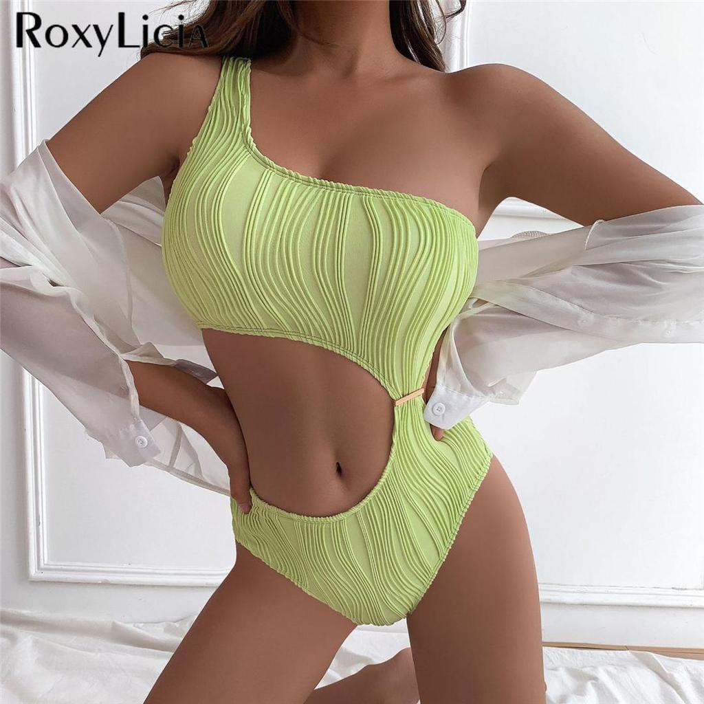 Nové asymetrické vykrojené vrásčité jednodílné plavky Dámské plavky Dámské plavky s vycpávkou na jedno rameno plavky plavky