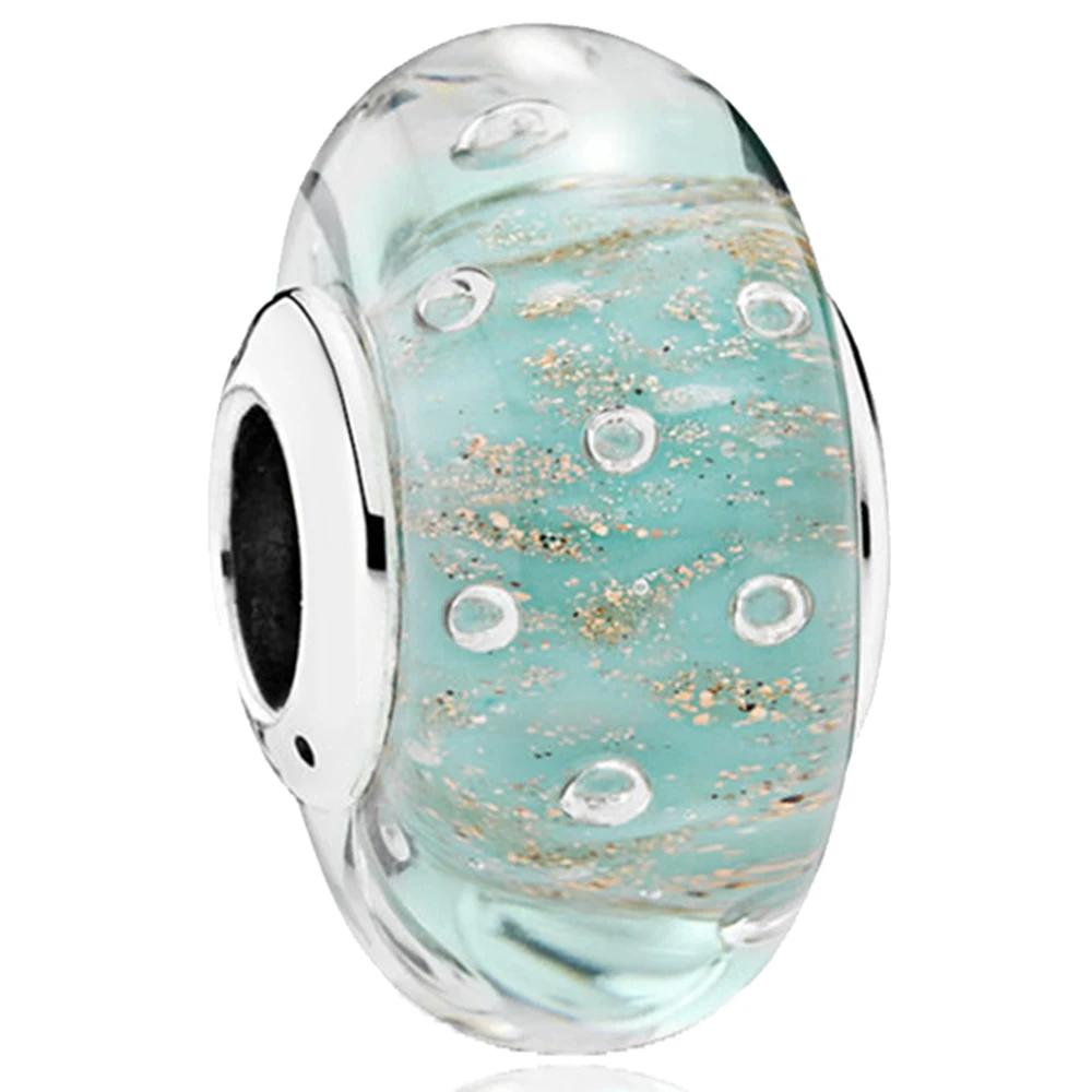 New Original Copper Murano Glass Flower And Leaf Cosmic Rainbow Charm Beads For Bracelet Diy Women Jewelry Gift