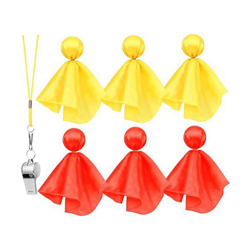 6pcs Referee Flag Challenge Flag with Metal Whistle for Football Game Football Penalty Flags Referee Gear Tossing Flags