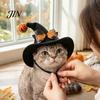 Elastic Strap Pet Hat Halloween Cat Wizard Hat, Bent Pointed with Pumpkin Bell, Small Dog Sequined Bow Festive for Cats Dogs
