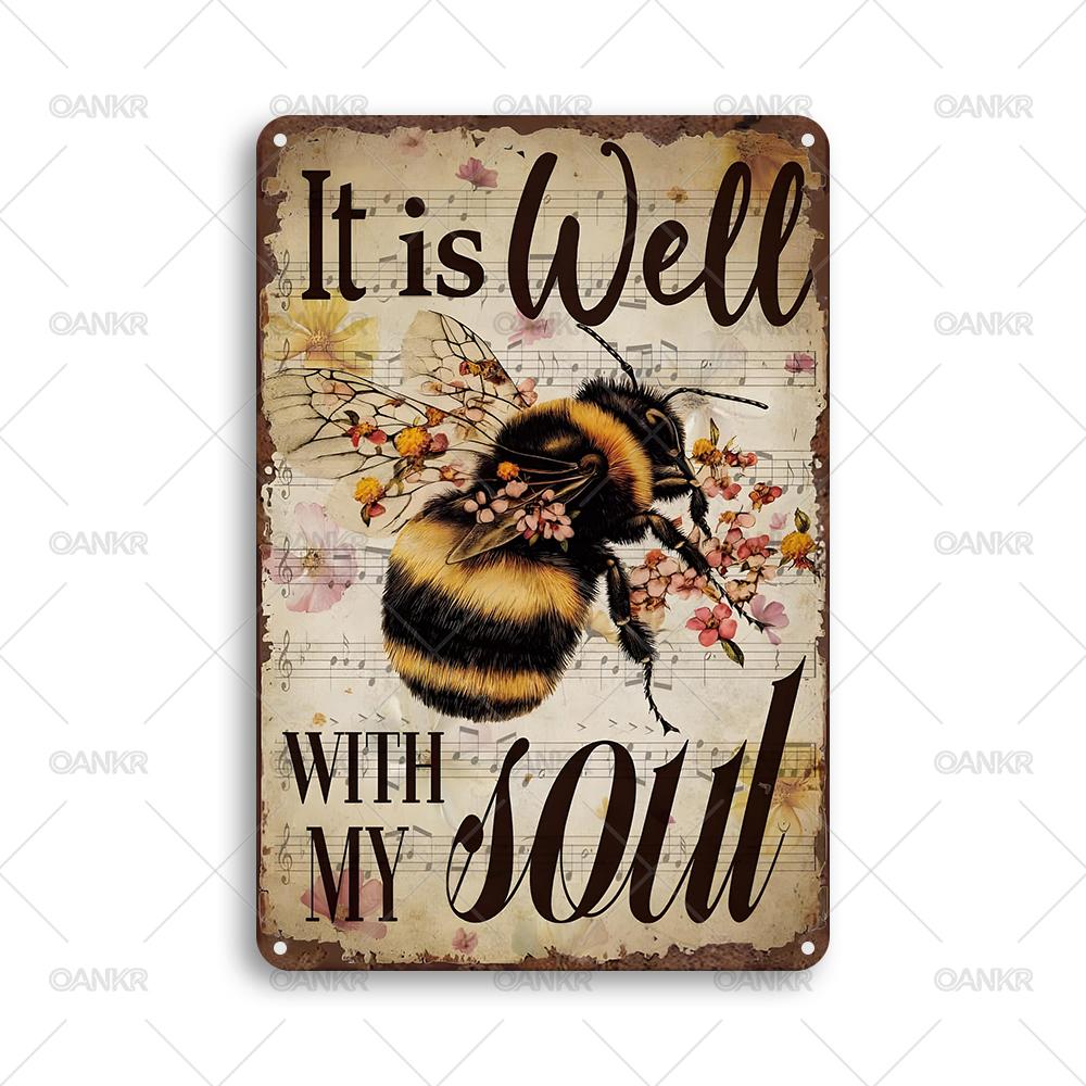 Vintage Sweet Home Decorative Metal Tin Sign Chic Bee Welcome Art Poster Metal Signs for Backyard Garden Decor Accessories